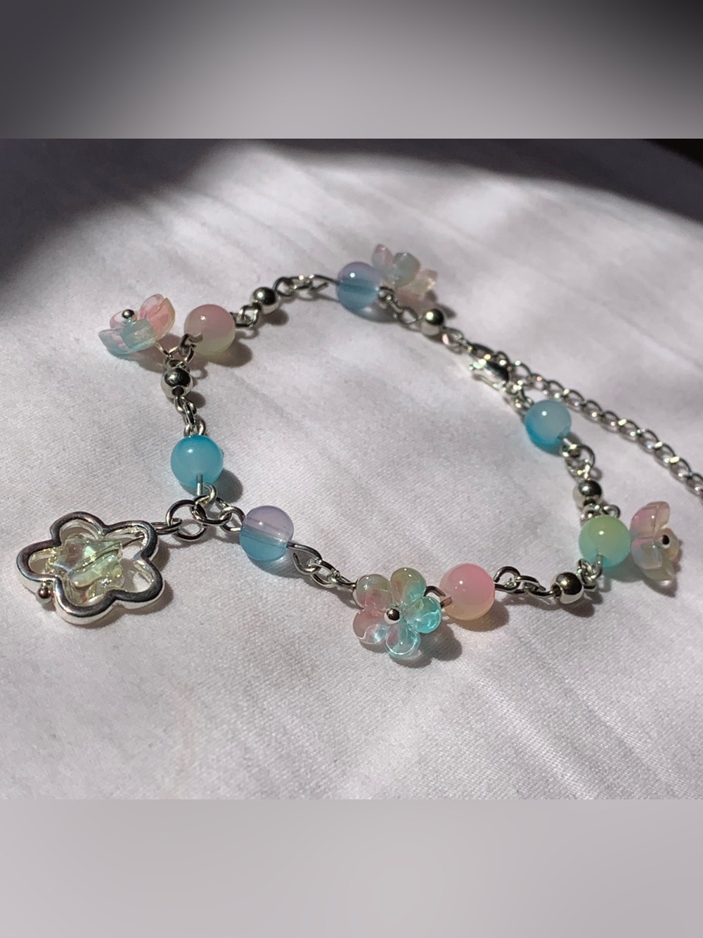 Pastel Flower Charm Bracelet - Multicolor Beads